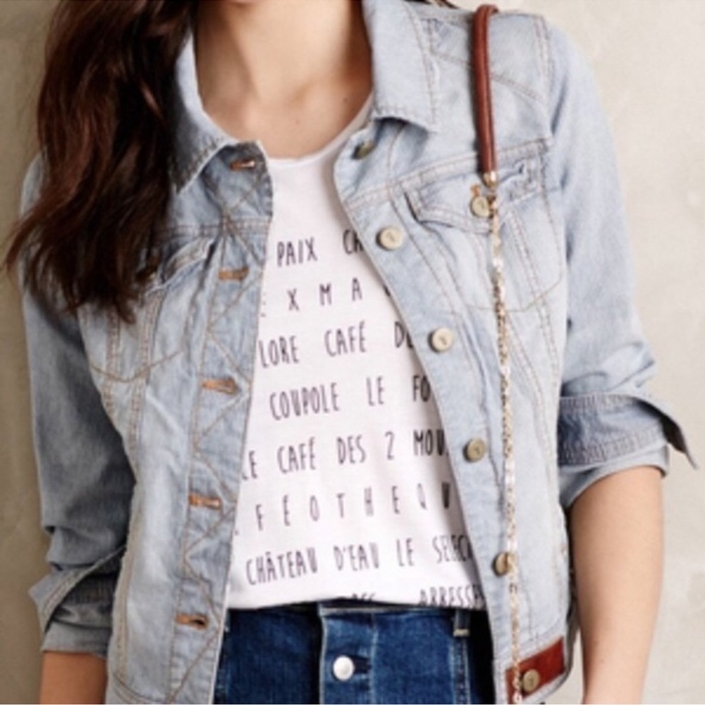 Like NEW Anthropologie Pilcro and the Letterpress Light Blue Striped Jean Jacket